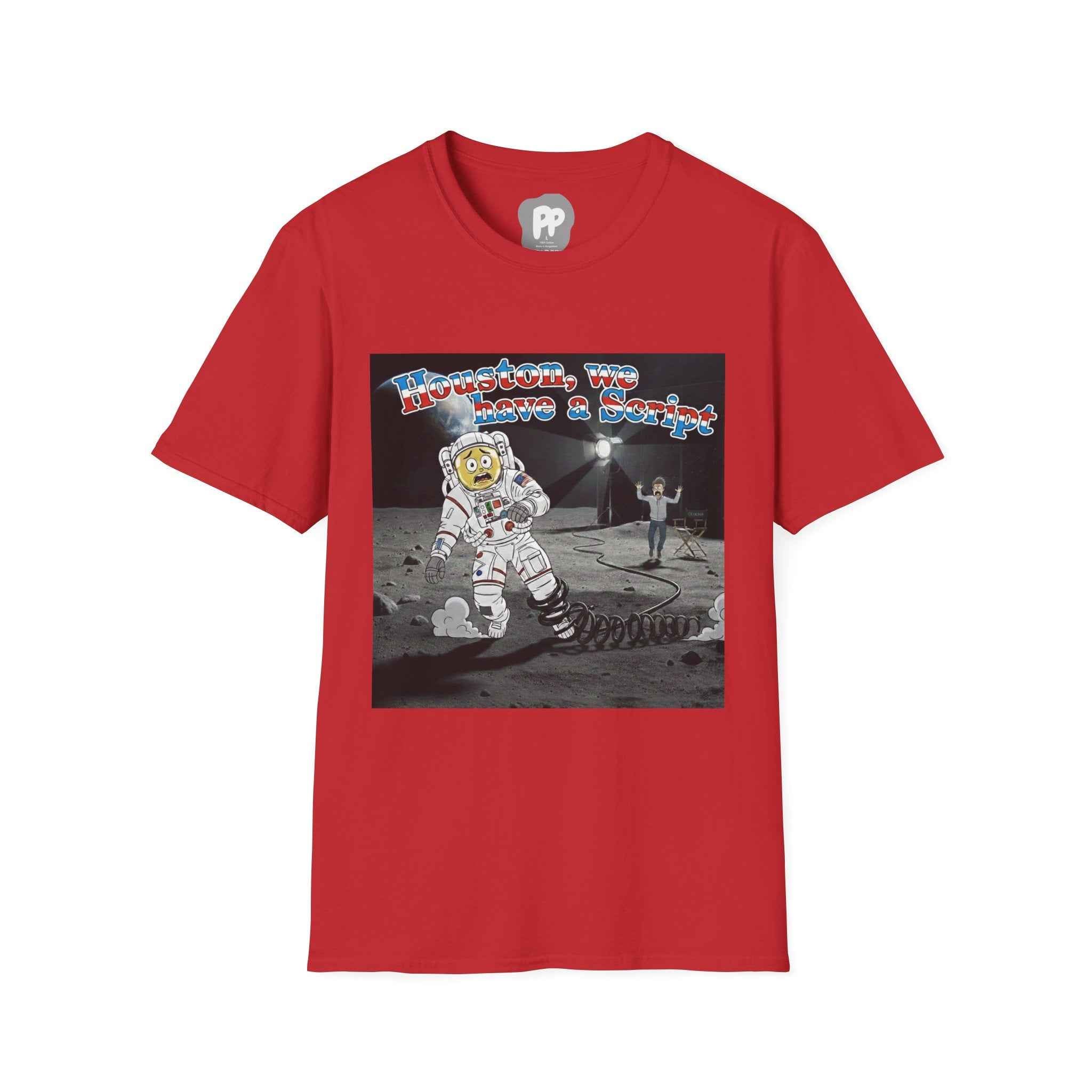 Houston We Have a Script T-Shirt | Astronaut Moon Scene, Retro Space Graphic
