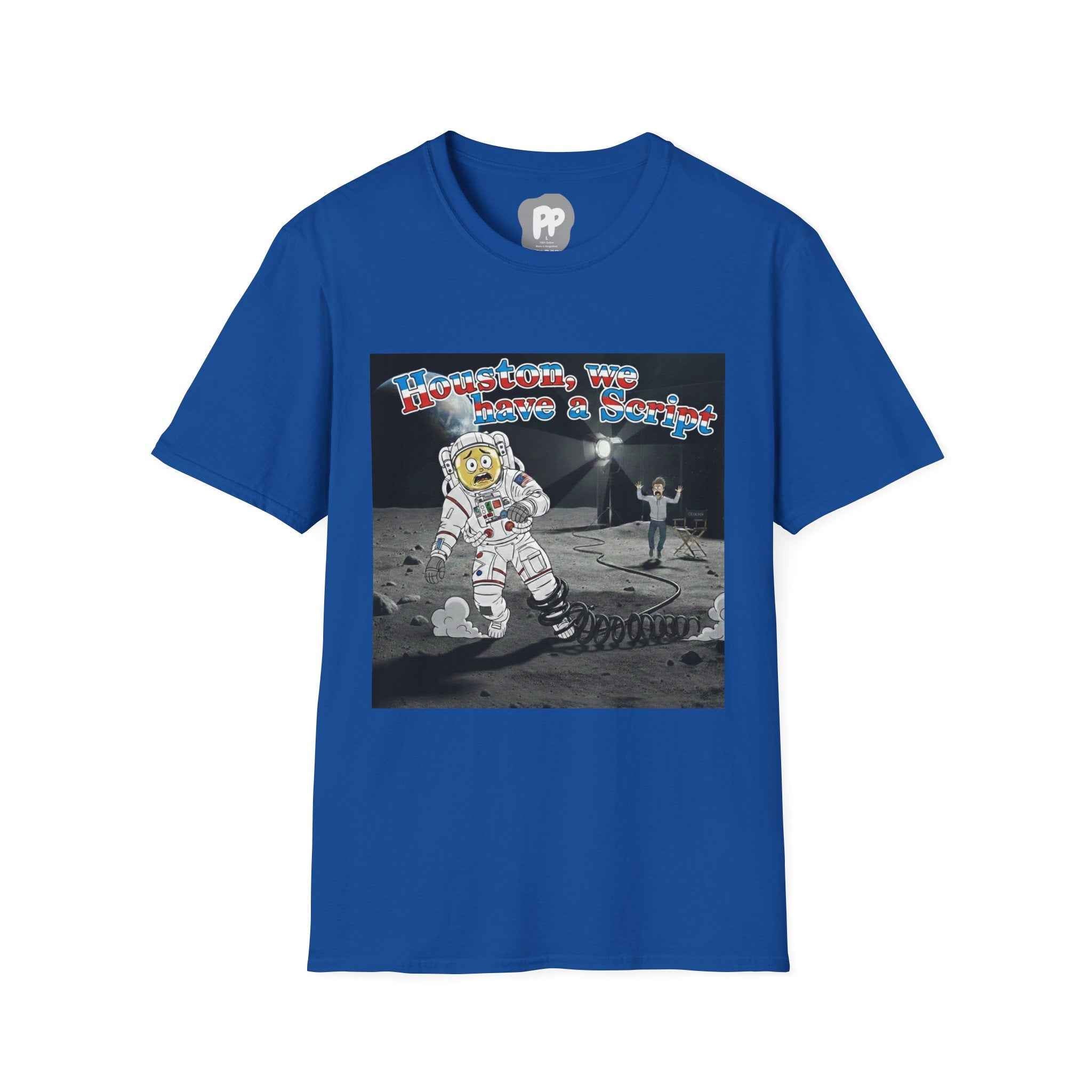 Houston We Have a Script T-Shirt | Astronaut Moon Scene, Retro Space Graphic