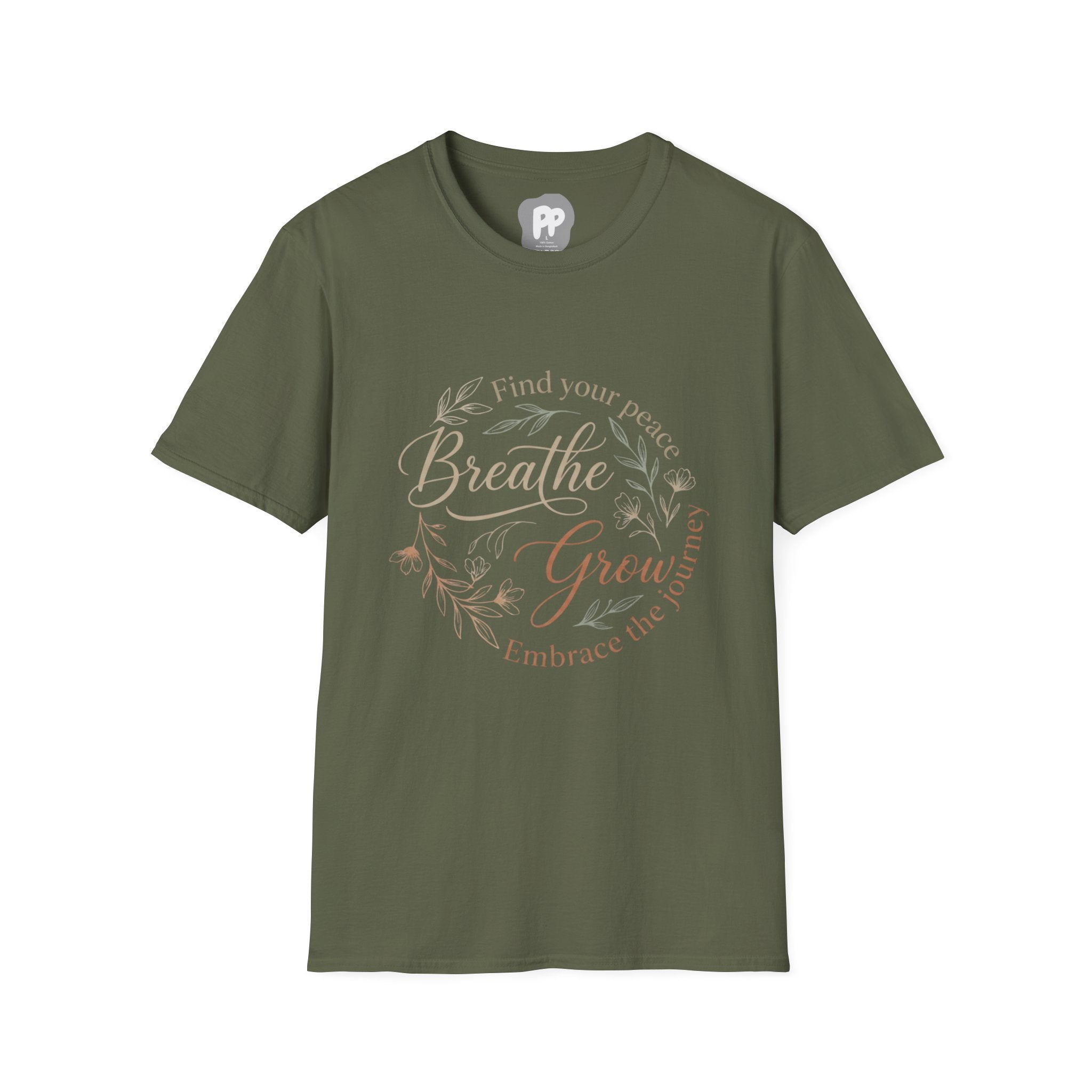 Breathe & Grow Floral Self Care Text T‑Shirt
