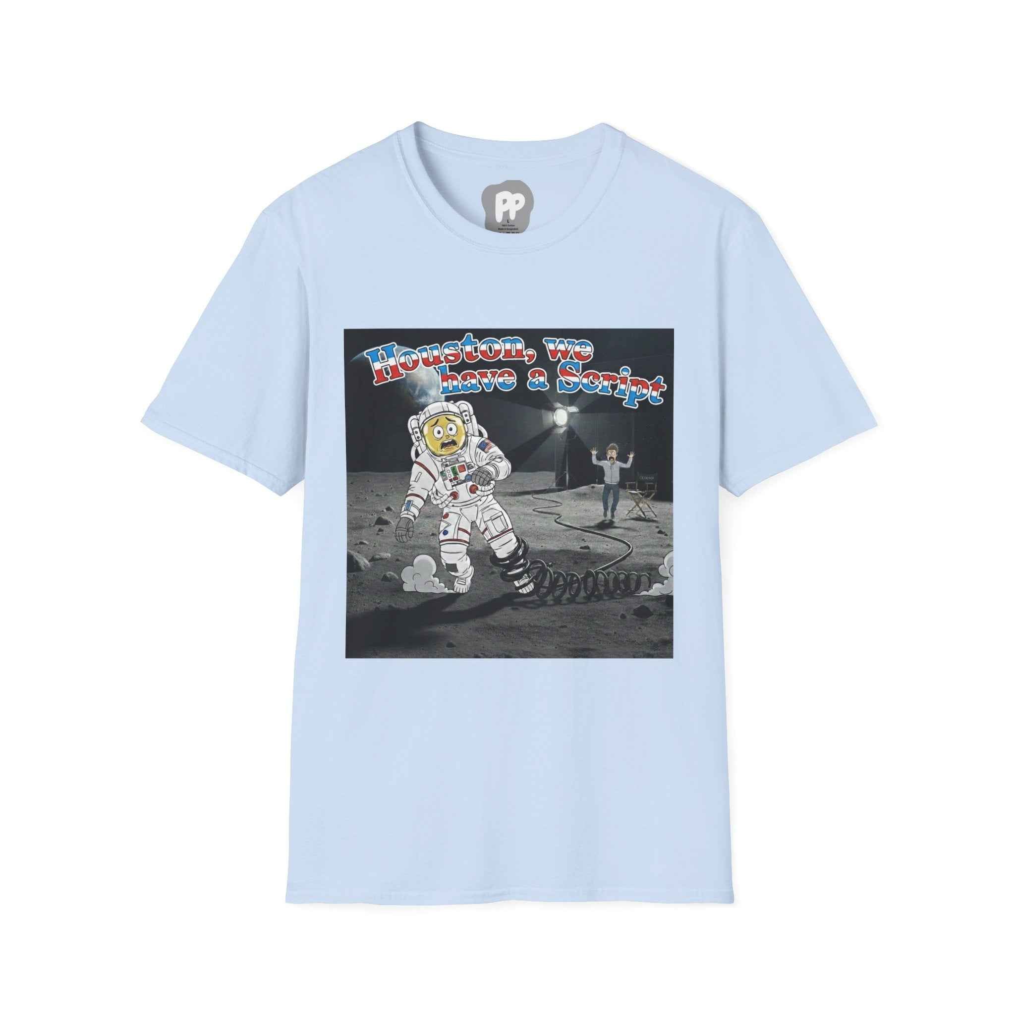 Houston We Have a Script T-Shirt | Astronaut Moon Scene, Retro Space Graphic