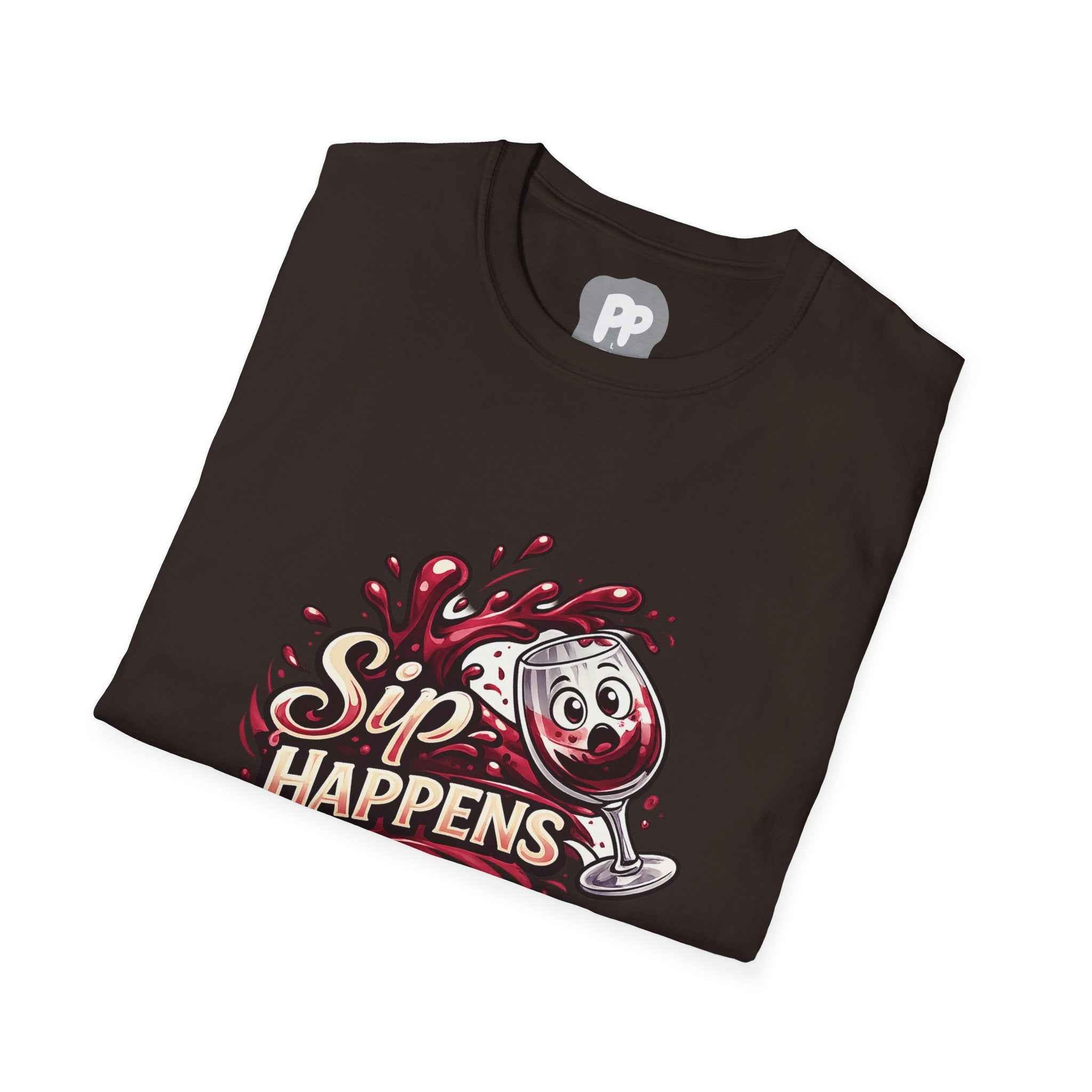 Sip Happens Wine Glass Graphic T-Shirt | Funny Wine Shirt