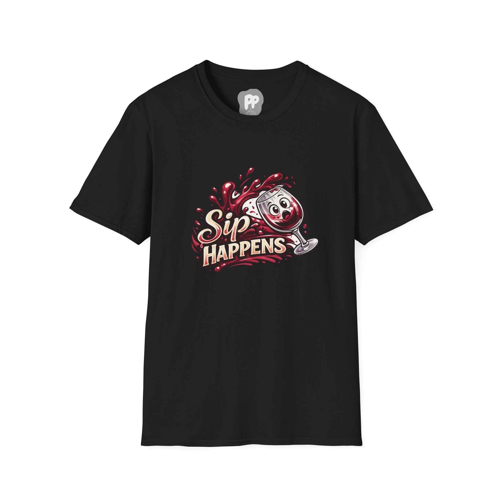 Sip Happens Wine Glass Graphic T-Shirt | Funny Wine Shirt