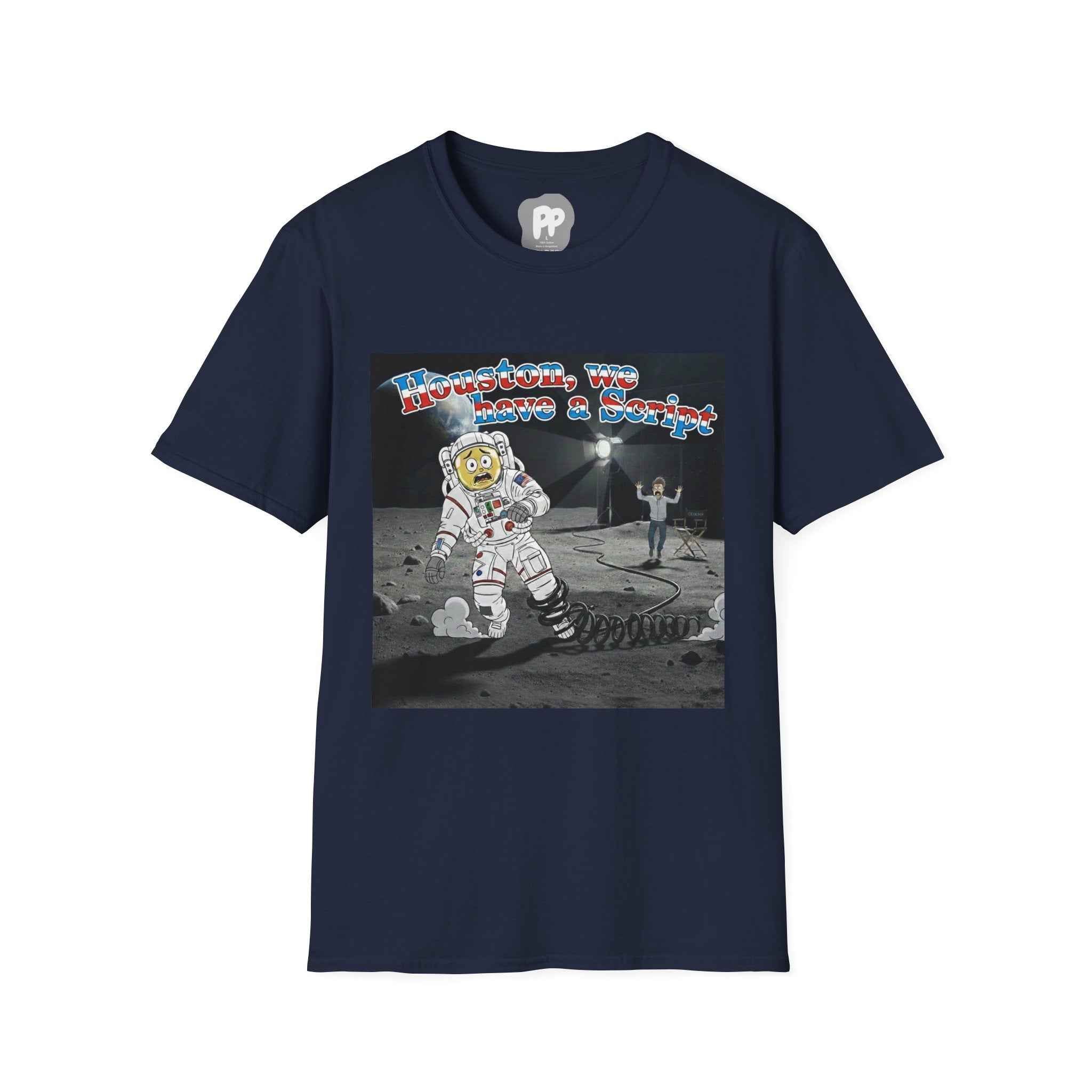 Houston We Have a Script T-Shirt | Astronaut Moon Scene, Retro Space Graphic