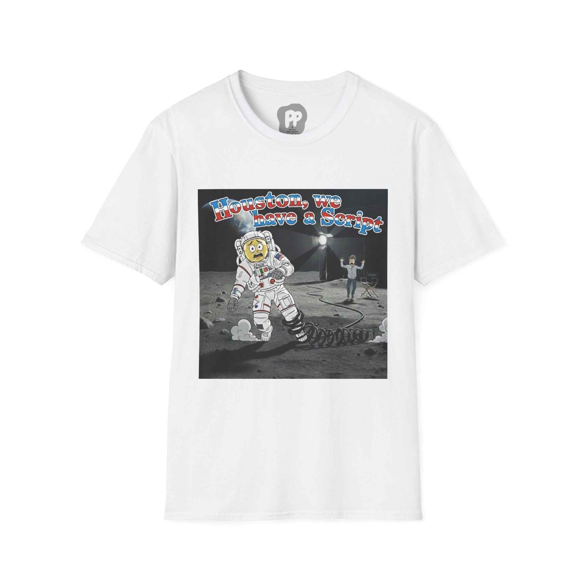 Houston We Have a Script T-Shirt | Astronaut Moon Scene, Retro Space Graphic