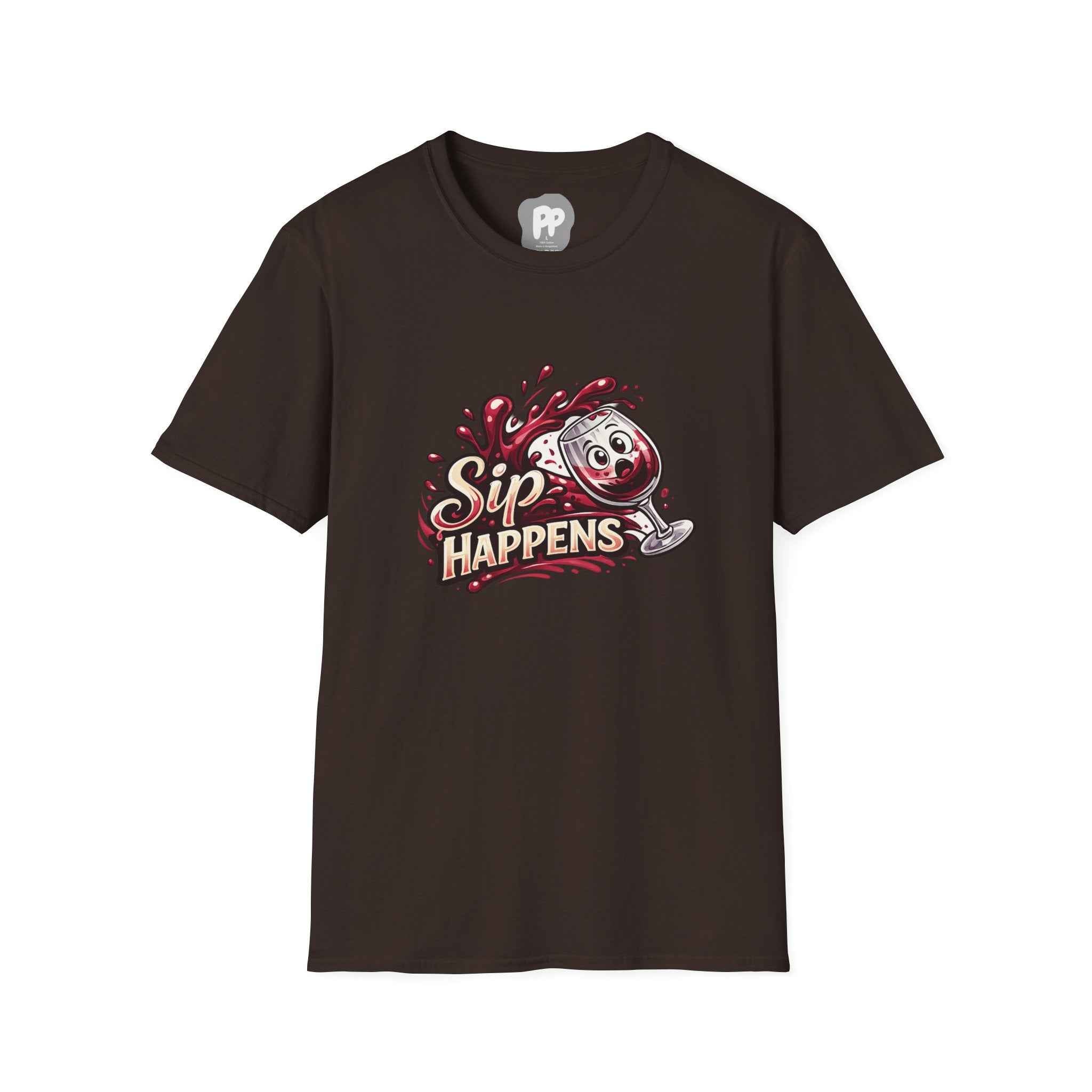 Sip Happens Wine Glass Graphic T-Shirt | Funny Wine Shirt