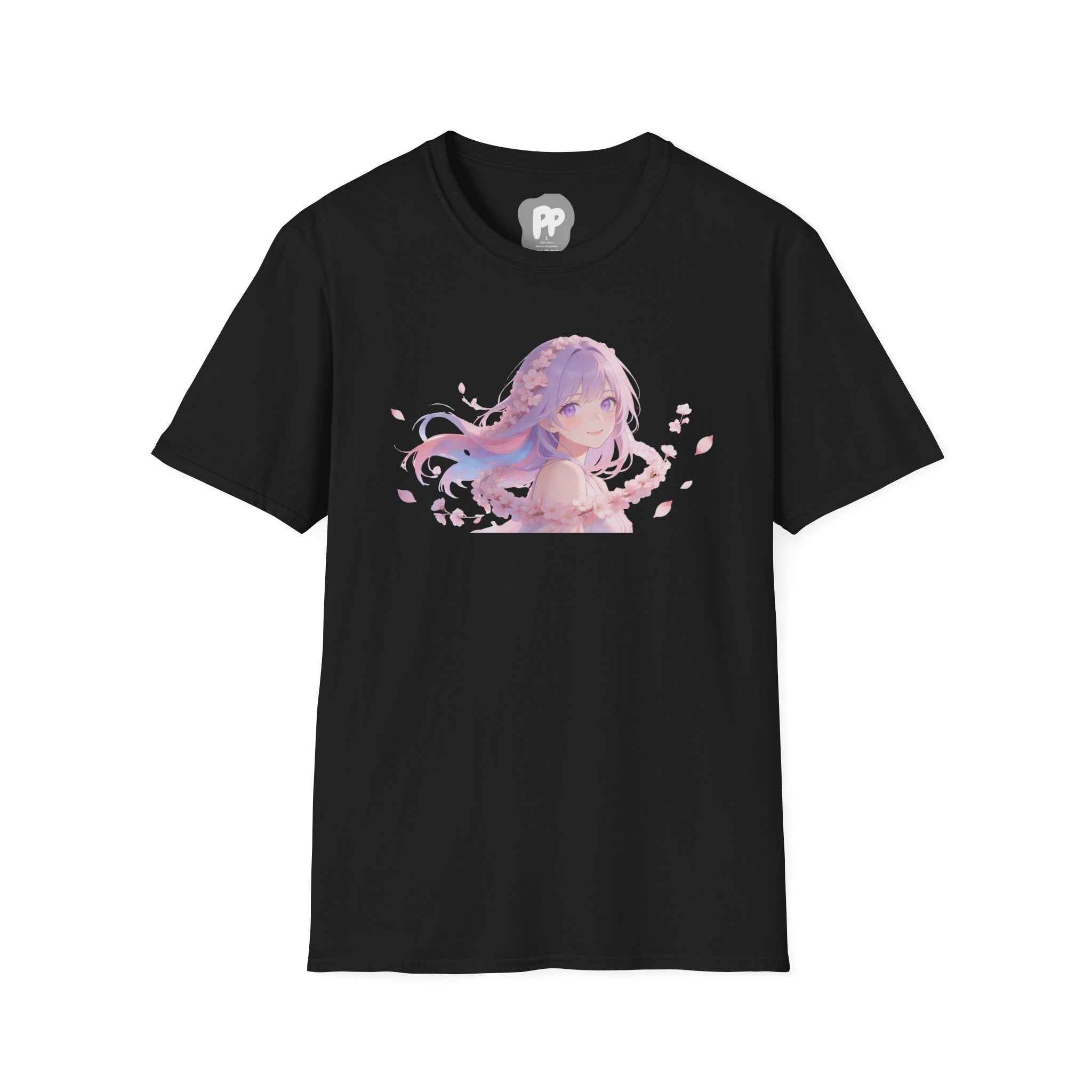 Anime Girl Floral Portrait T-Shirt