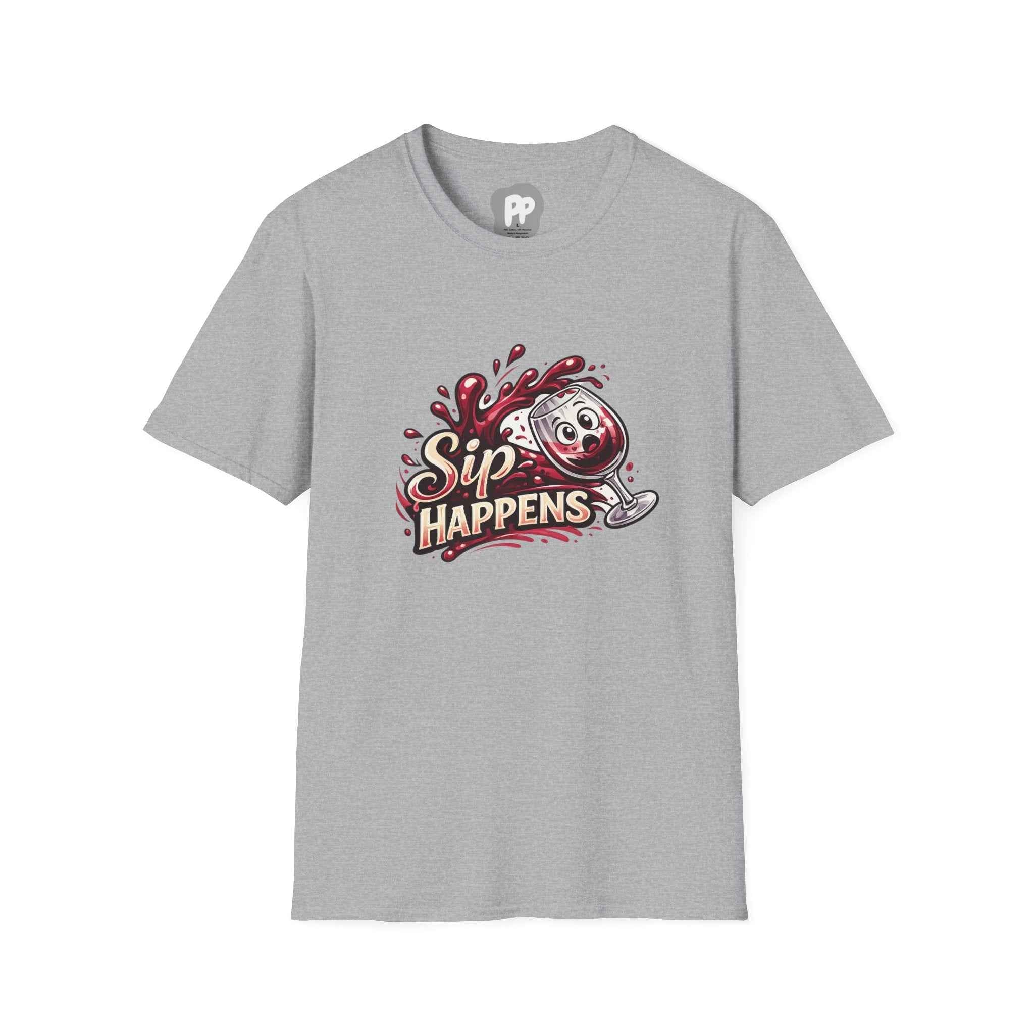 Sip Happens Wine Glass Graphic T-Shirt | Funny Wine Shirt