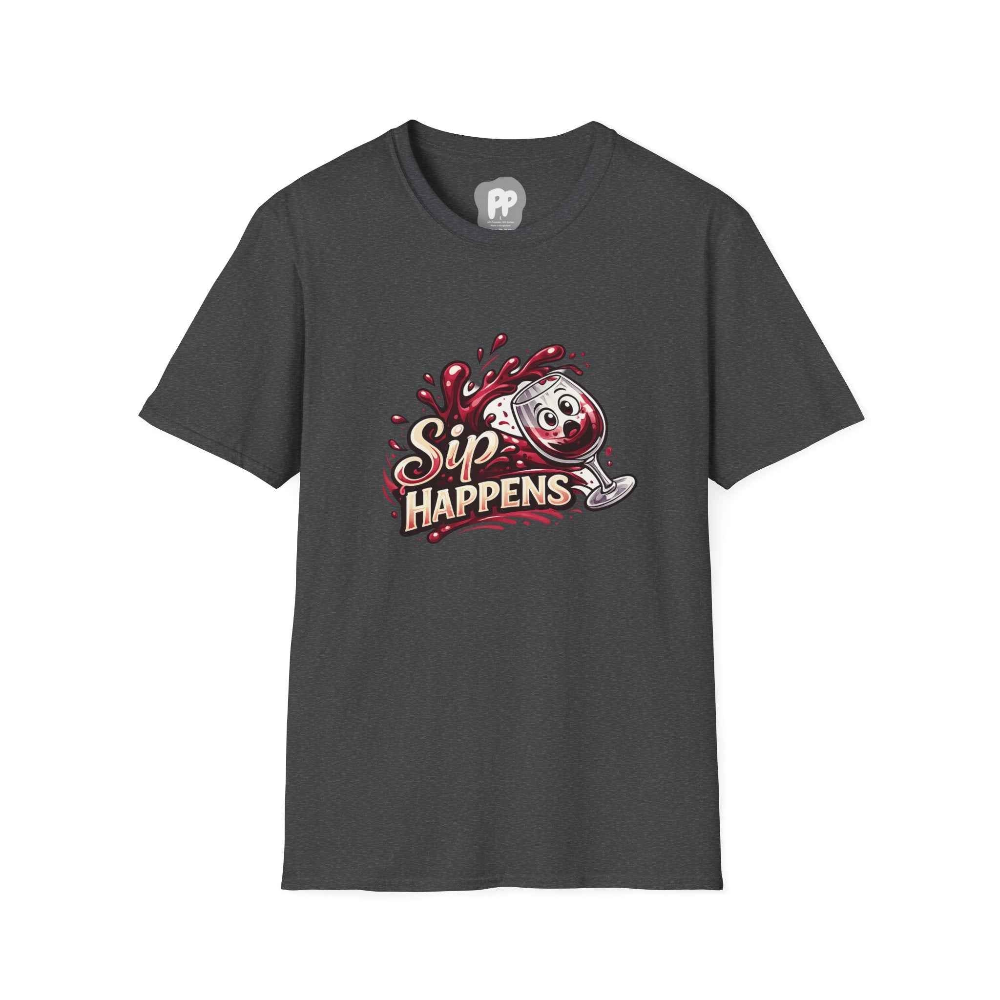 Sip Happens Wine Glass Graphic T-Shirt | Funny Wine Shirt