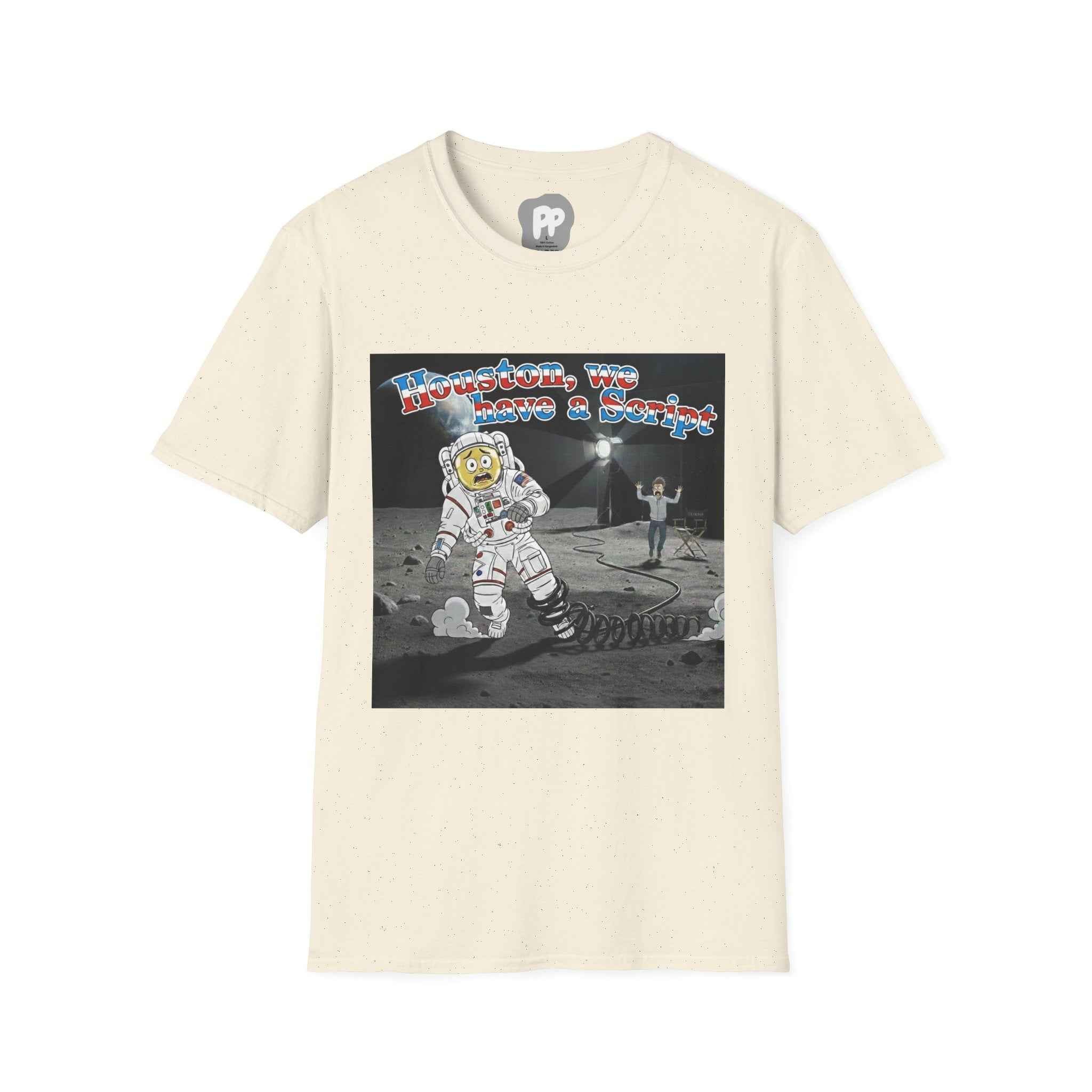 Houston We Have a Script T-Shirt | Astronaut Moon Scene, Retro Space Graphic