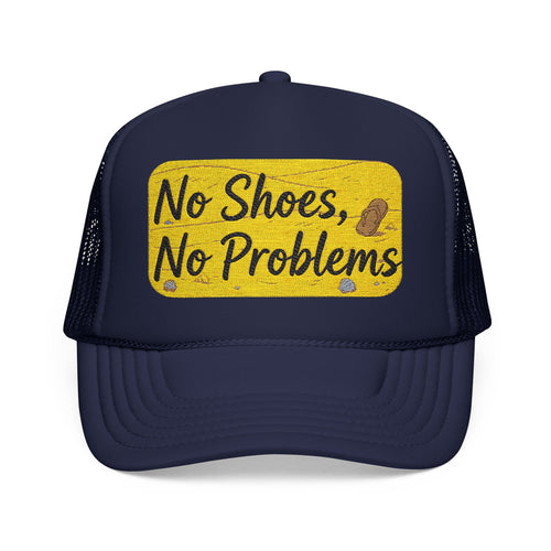 'No Shoes No Problems' Sandy Beach Embroidered Trucker Hat