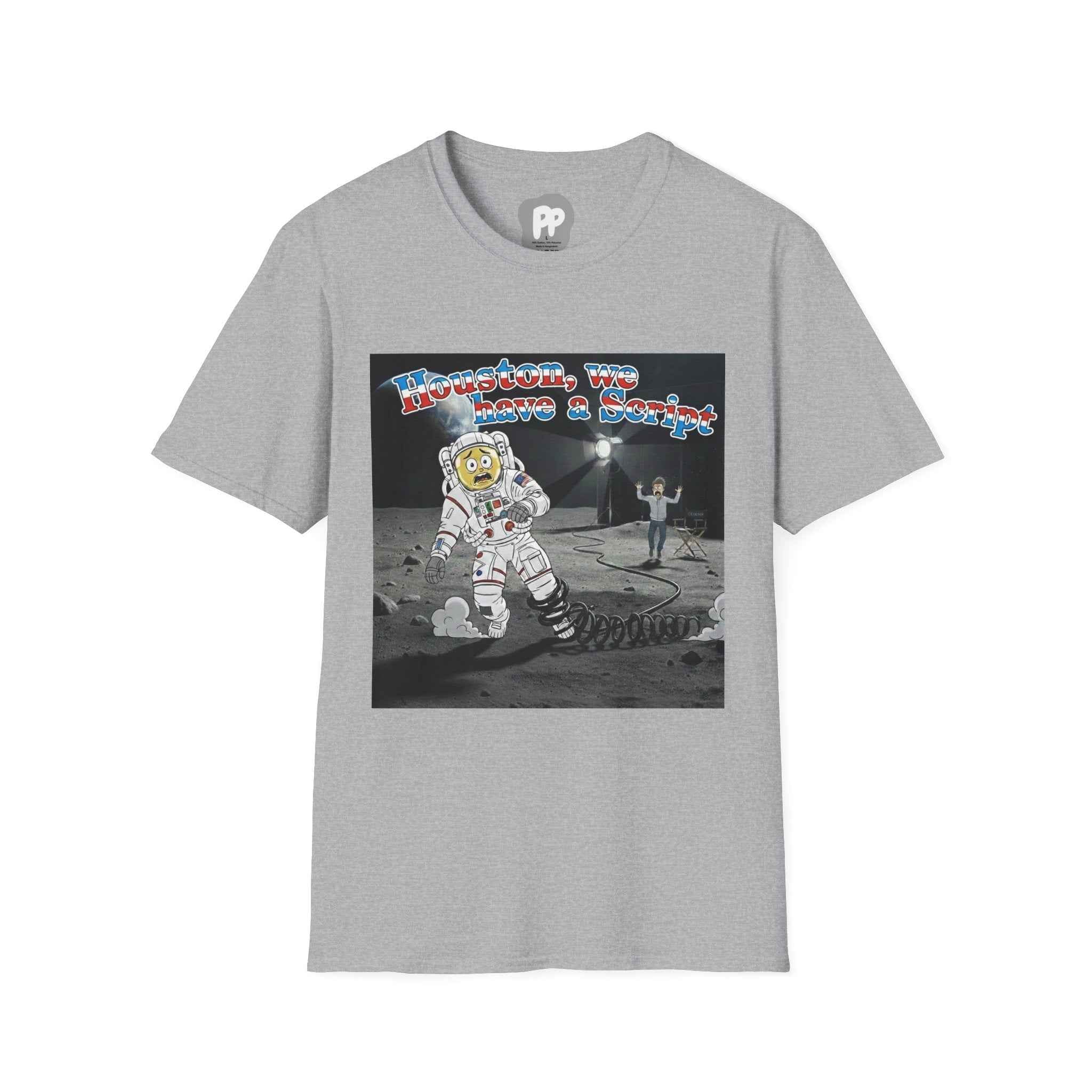Houston We Have a Script T-Shirt | Astronaut Moon Scene, Retro Space Graphic